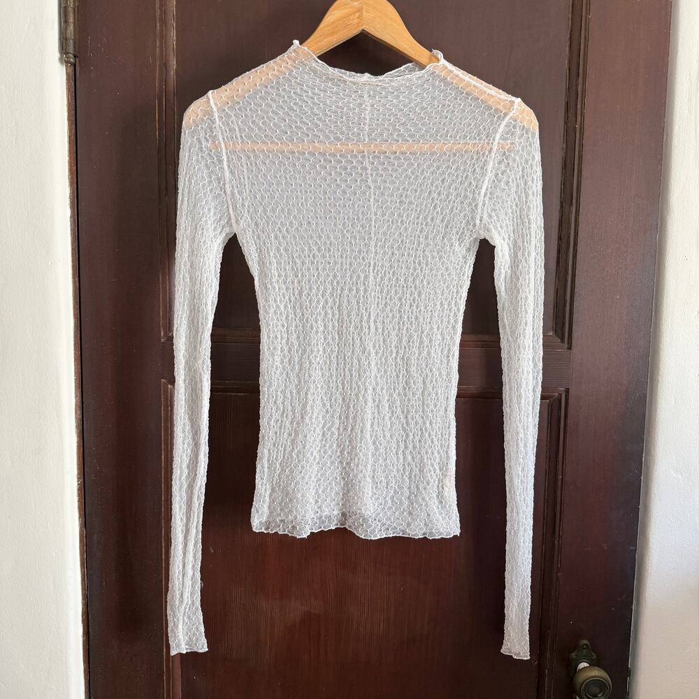 FREE PEOPLE Intimately Cream mesh Long Sleeve mockneck Shirt Extra Small